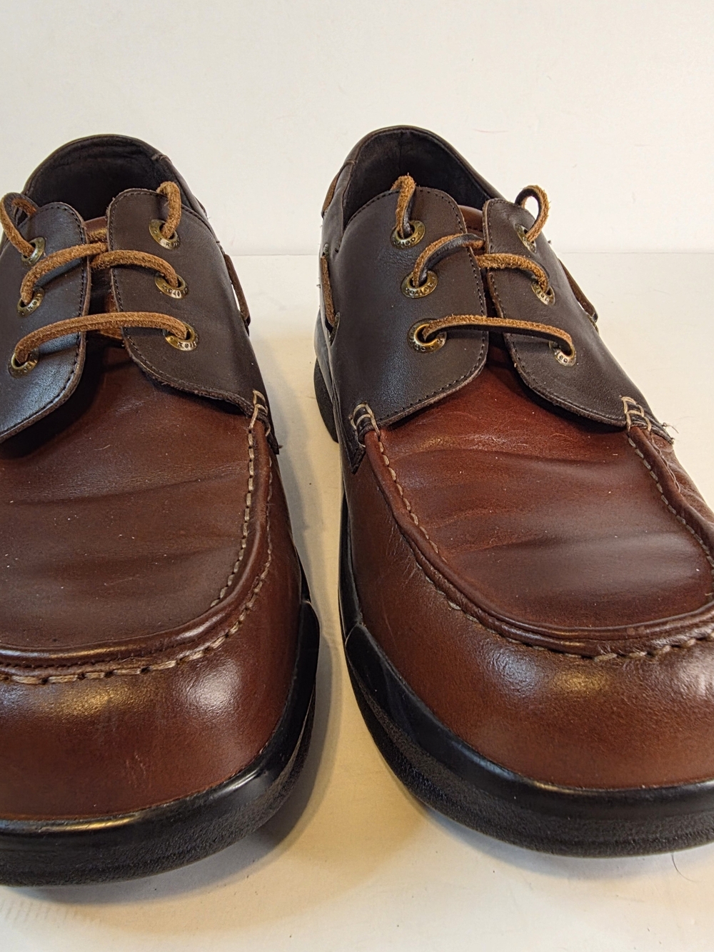 Apex Men's Two-Tone Brown Leather Boat Shoes Size 12.5